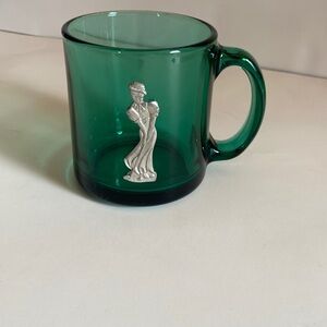 Vintage Heritage Glass Golf Mug Green Glass Pewter Victorian Golfer Home Glass